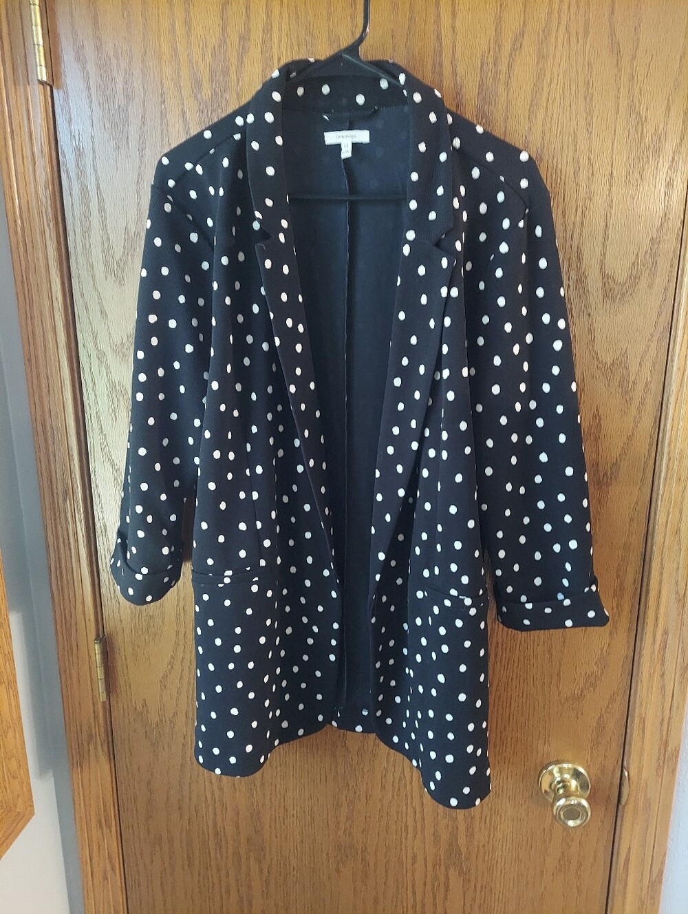 Maurices Polka Dot Open Front Blazer XXL Black White 3/4 Cuffed Sleeve Lightweig